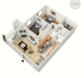 Floor plan for 2 beds, 1 bath, 850 sqft